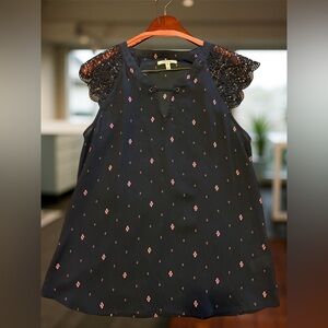 Maurices Black and Pink Lace Sleeveless Blouse